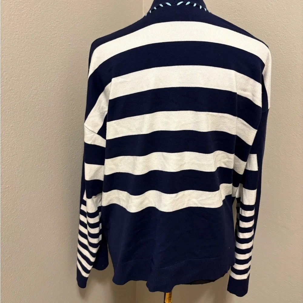 Chico's Striped Cardigan Passport Blue Size 2(Large) - Picture 4 of 6